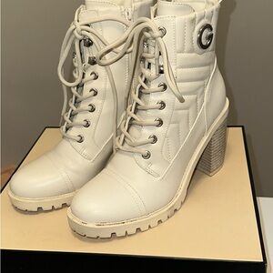 Women's Cream Lace-Up Boots